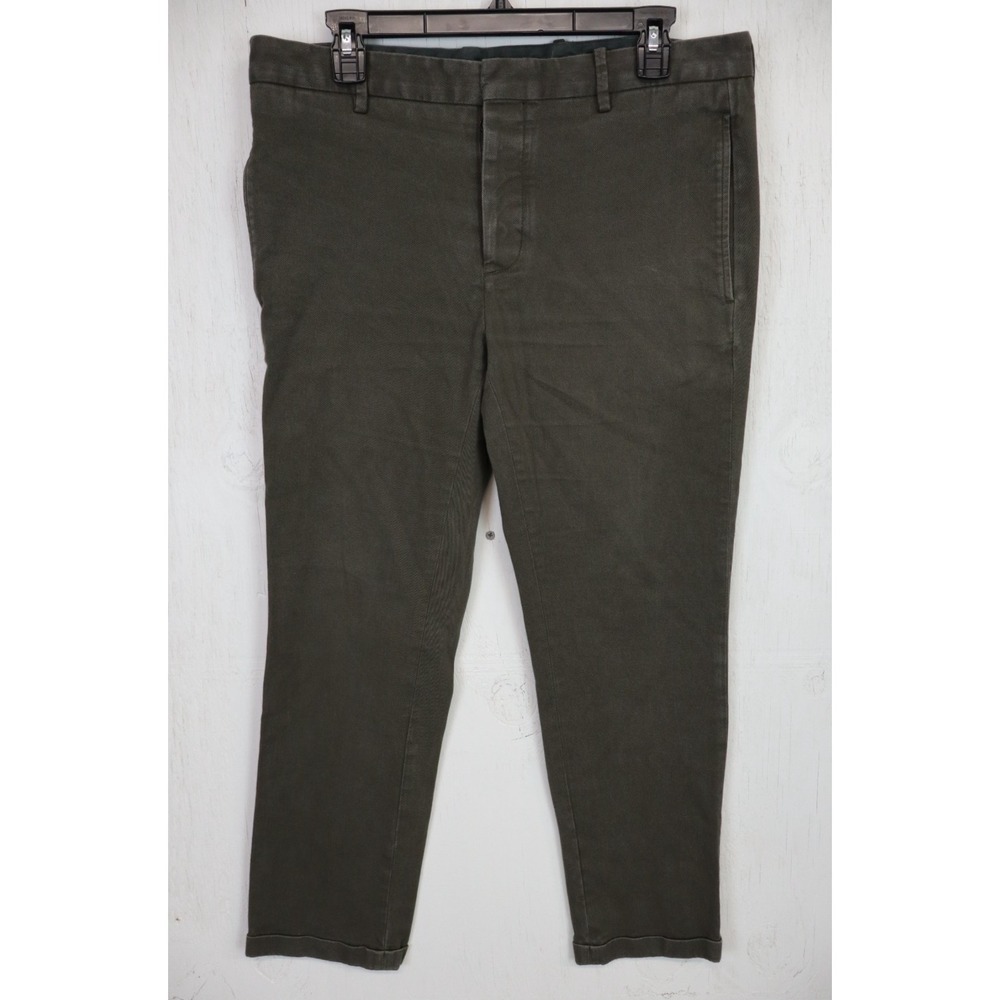 Mens VINCE Green Pants Button Fly Flat Front Size 33 Measures 34x27 Cotton Wool